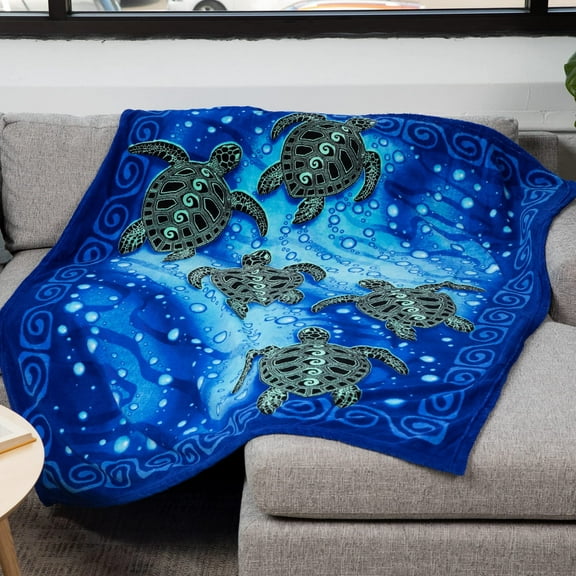 Dawhud Direct | Throw Other Tribal Sea Turtles Blanket Machine Wash One Size 100 % Polyester 50" x 60"