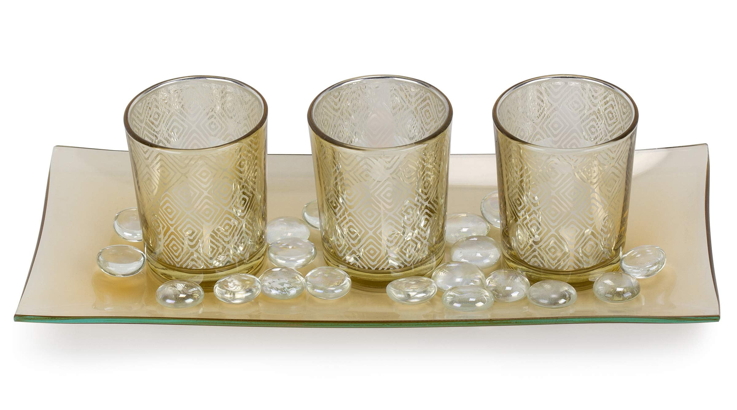Winter Elegance Glass Votive Holder Set with LED Tealights