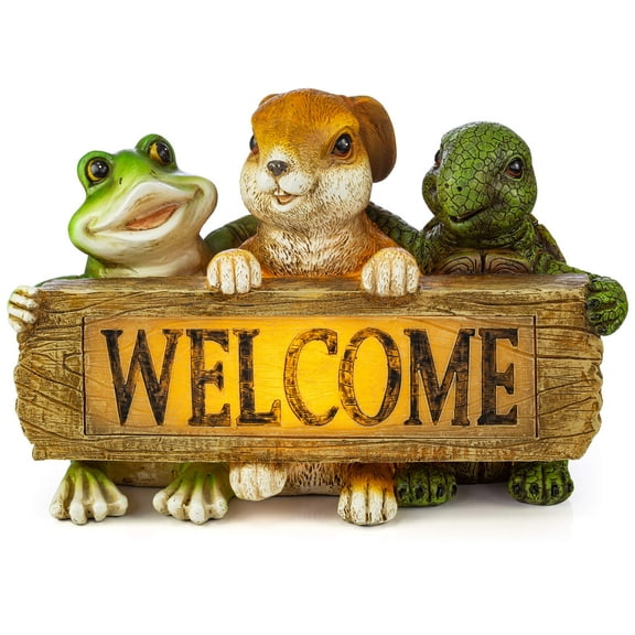 Dawhud Direct | Vp Home Backyard Friends Welcome Sign Frog Rabbit Turtle Solar