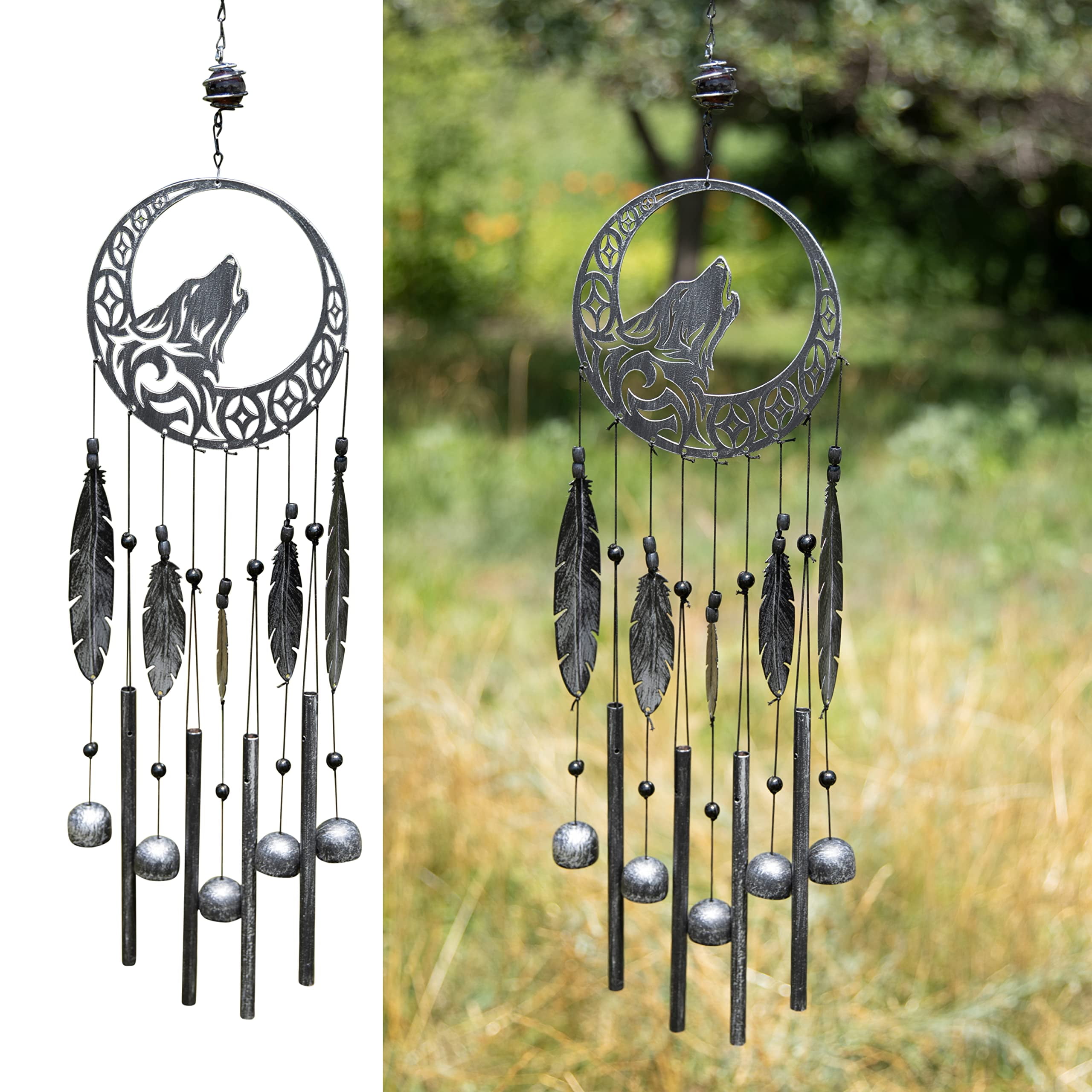 Dawhud Direct Tribal Wolf Dreamcatcher Wind Chime | Outdoor Garden