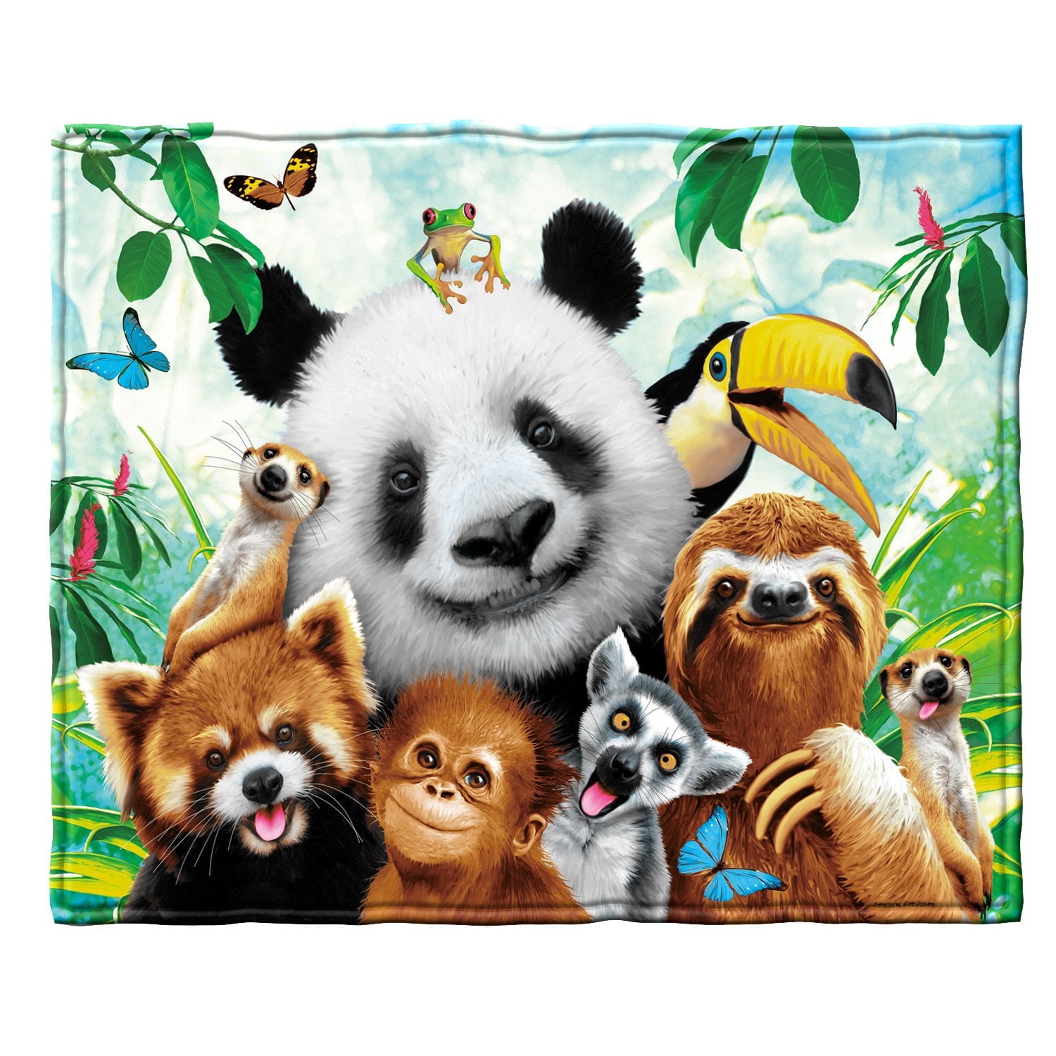 Zoo Animals Fleece Blanket with Vibrant Jungle Design