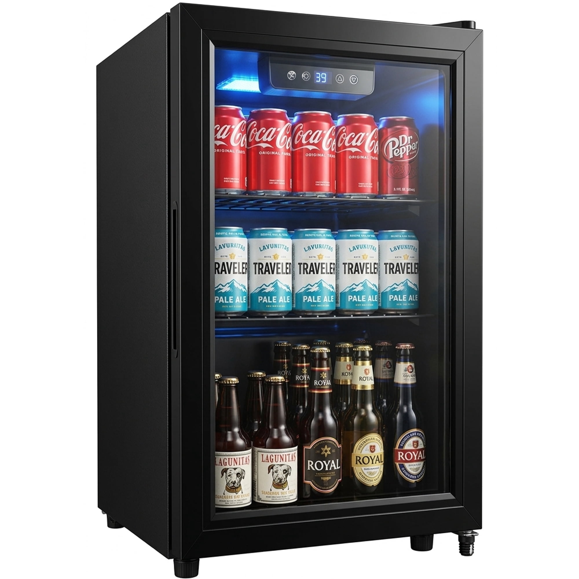 Dawmilon 1.8 Cu Ft Beverage Refrigerator, 70 Can Mini Fridge with Glass Door, Digital Temperature Control, Adjustable Shelves, Quiet Cooler for Beer Soda Wine, Office Dorm