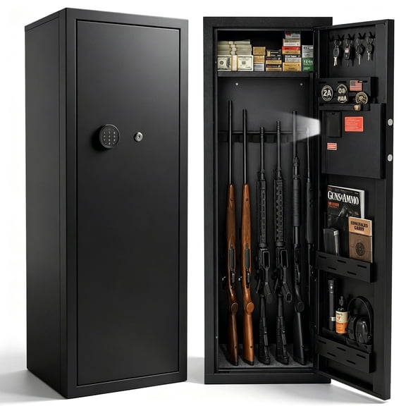 Dawmilon 10-14 Rifle Gun Safe, Electronic Keypad Lock Cabinet with LED Light & Alarm System, Steel Safe for Rifles, Shotguns and Home Storage