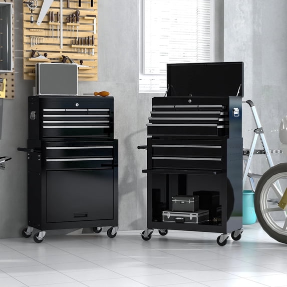 Dawmilon 8-Drawer Rolling Tool Chest with Wheels, Detachable Metal Tool Storage Cabinet, Lockable Garage Tool Cart, Black