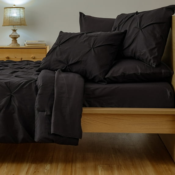 Dawn 7-Piece Bed-in-a-Bag Comforter Set in Kiss Pleat Black, King Size, Soft, Durable and Easy Care
