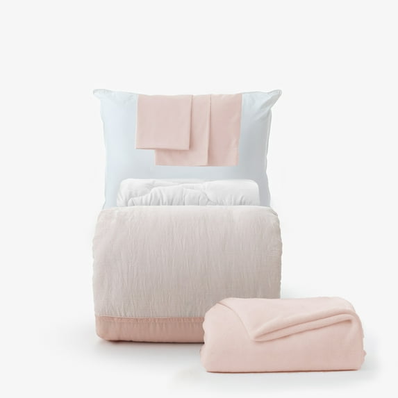 Dawn 7-Piece College Dorm Bedding Bundle in Mila Pink, Twin XL Comforter Set, Sheets, Pad, Pillow & Blanket, Blush Pink, Solids