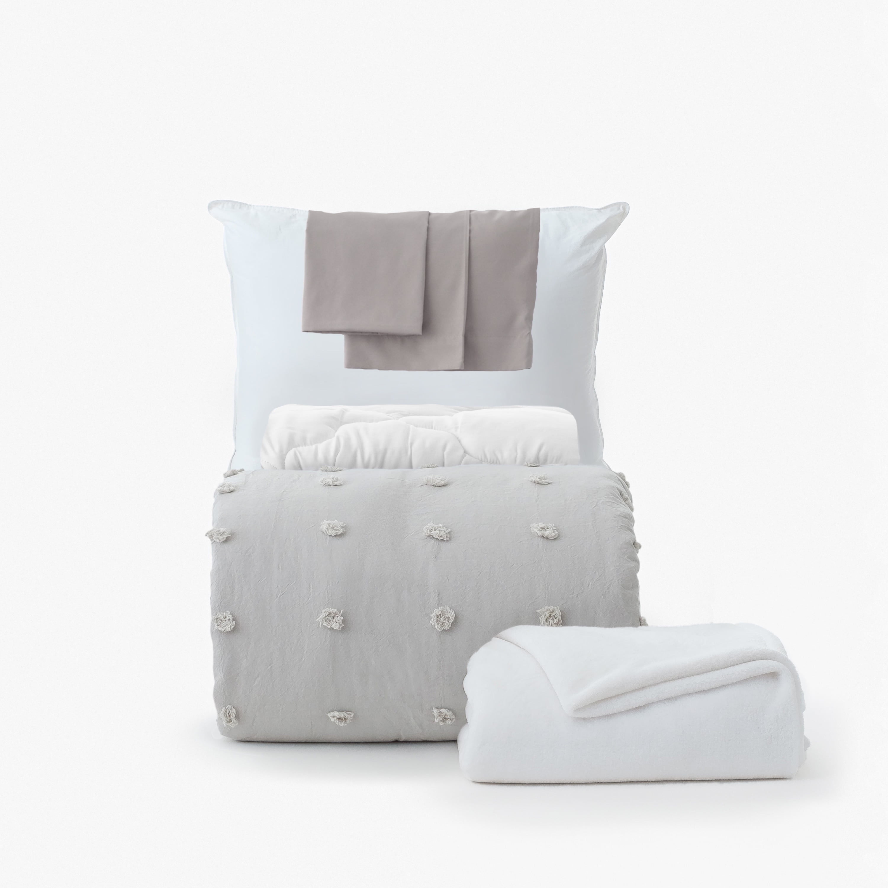 Dawn 7Piece College Dorm Bedding Bundle in Savannah Gray, Twin XL