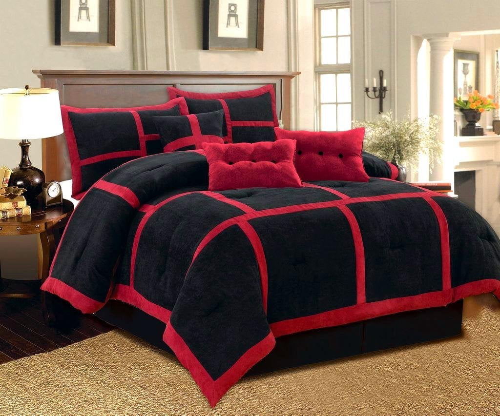 EMPIRE HOME FASHION Dawn 7-Piece Red Black Patchwork Comforter Bedding Sets, Queen