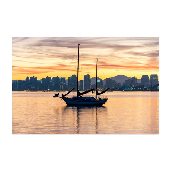 Dawn Anchorage - Photography Sailboat Sunset Cityscape Harbor Skyline Seascape Nautical Unframed Wall Art Print 4 x 6 inches