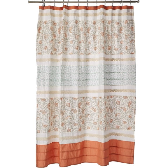 Dawn Cotton Fabric Bathroom Shower Curtain Pintucked, Paisley Design Machine Washable Shabby Chic Modern Home Bathroom Dcor Bathtub Privacy Screen, 72 in x 72 in, Coral