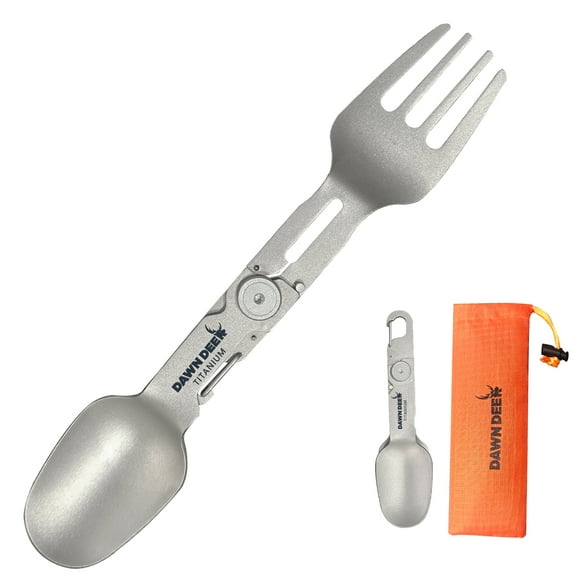 Dawn Deer Titanium Rotating Spork - 2-in-1 Folding Spoon and Fork for Camping, Hiking, Backpacking - Lightweight, Durable Travel Utensil with Compact Design - EDC Survival Gear
