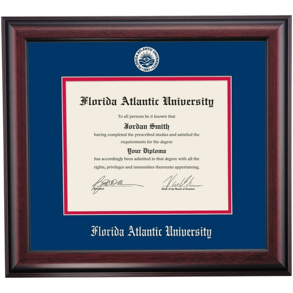 Dawn Diploma Frame for Florida Atlantic University, Jupiter, 16" x 18" Diploma Certificates Frame, Embossed Navy/Cherry Mat