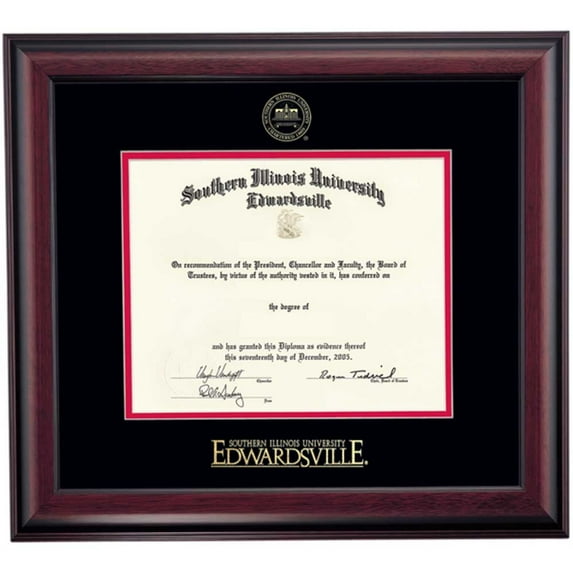 Dawn Diploma Frame for Southern Illinois University Edwardsville, 16" x 18" Diploma Certificates Frame, Embossed Black/Cherry Mat