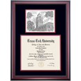 thumbnail image 1 of Dawn Diploma Frame for Texas Tech University TTU, Black/Cherry Mat with Bell Tower Pen & Ink, 27" x 20", 1 of 5