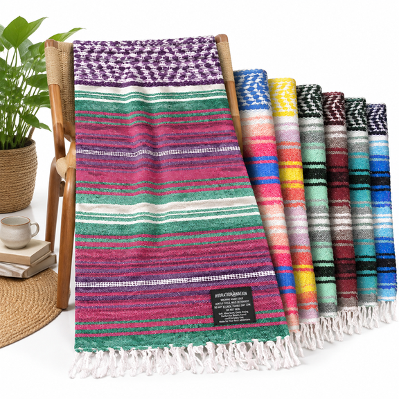Dawn Extra Large Handwoven Mexican Serape Throw Blanket for Yoga Beach Camping Picnic
