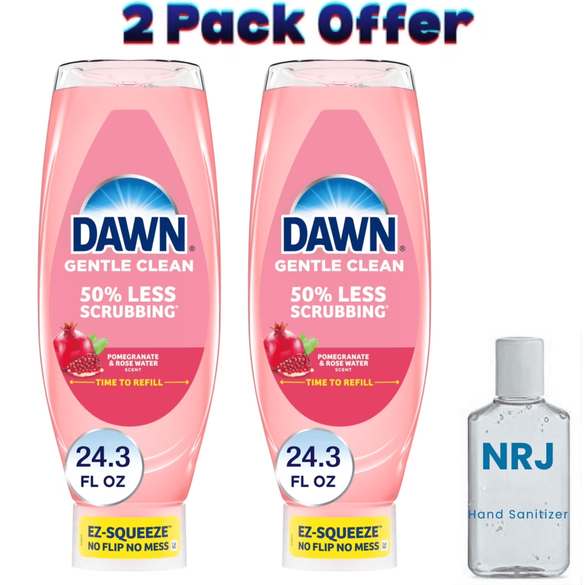 Dawn Gentle Clean EZ-Squeeze Dish Soap, Dishwashing Liquid, Pomegranate & Rose Water, 24.3oz