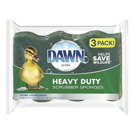 Dawn Heavy Duty Kitchen Dish Sponges, Green/Yellow (Pack of 3)