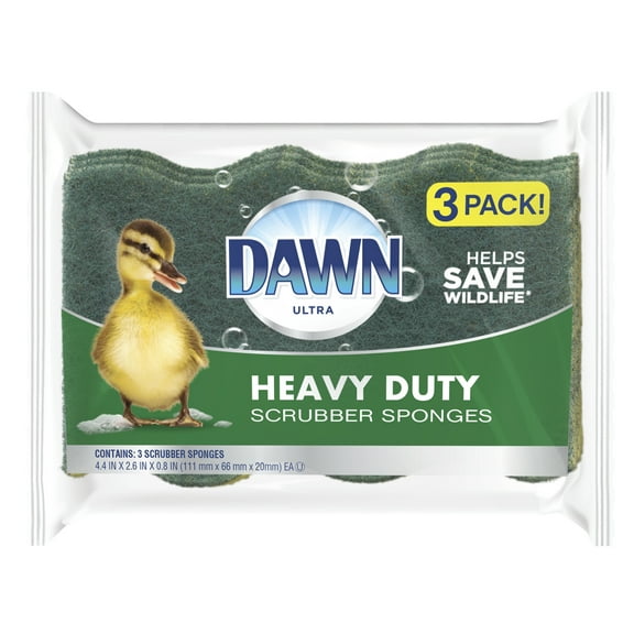 Dawn Heavy Duty Kitchen Dish Sponges, Green/Yellow (Pack of 3)