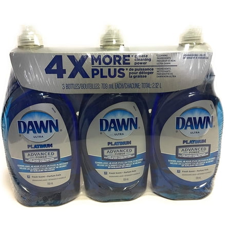 Dawn Dish Soap, Ultra Platinum Advanced Power 4X More (24 Fl. OZ x 3)