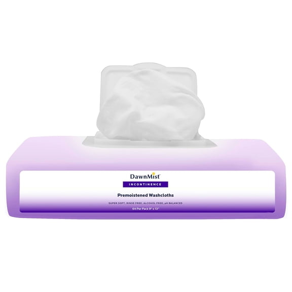 Dawn Mist Adult Wipes, White, Pre-Moistened, Resealable Soft Pack, 9" x 13", 64 Count, 1 Pack