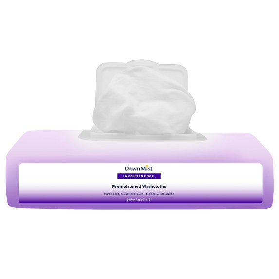 Dawn Mist Adult Wipes, White, Pre-Moistened, Resealable Soft Pack, 9" x 13", 64 Count, 1 Pack