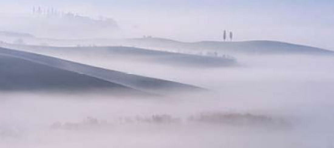Dawn Mist in Val da????Orcia Tuscany Canvas Art - Andy Mumford (24 x 48)
