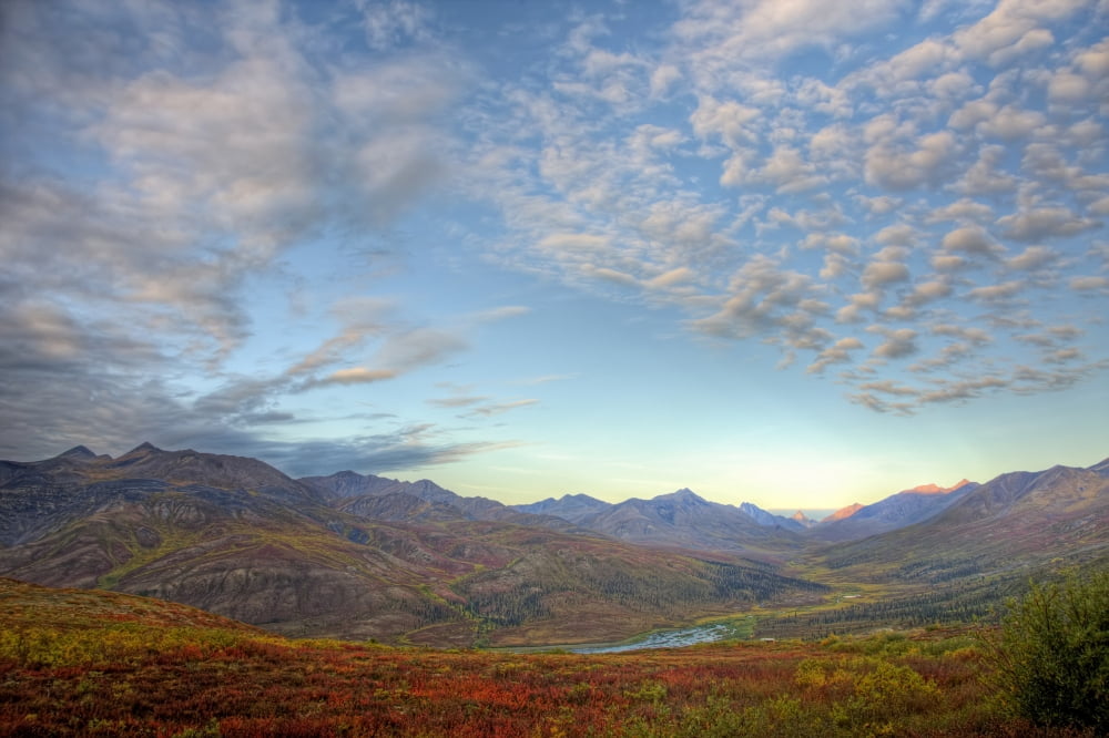 Dawn Over The Fall Colours Of The North Klondike Valley Along The Demspter Highway Yukon Canvas Art - Robert Postma Design Pics (17 x 11)