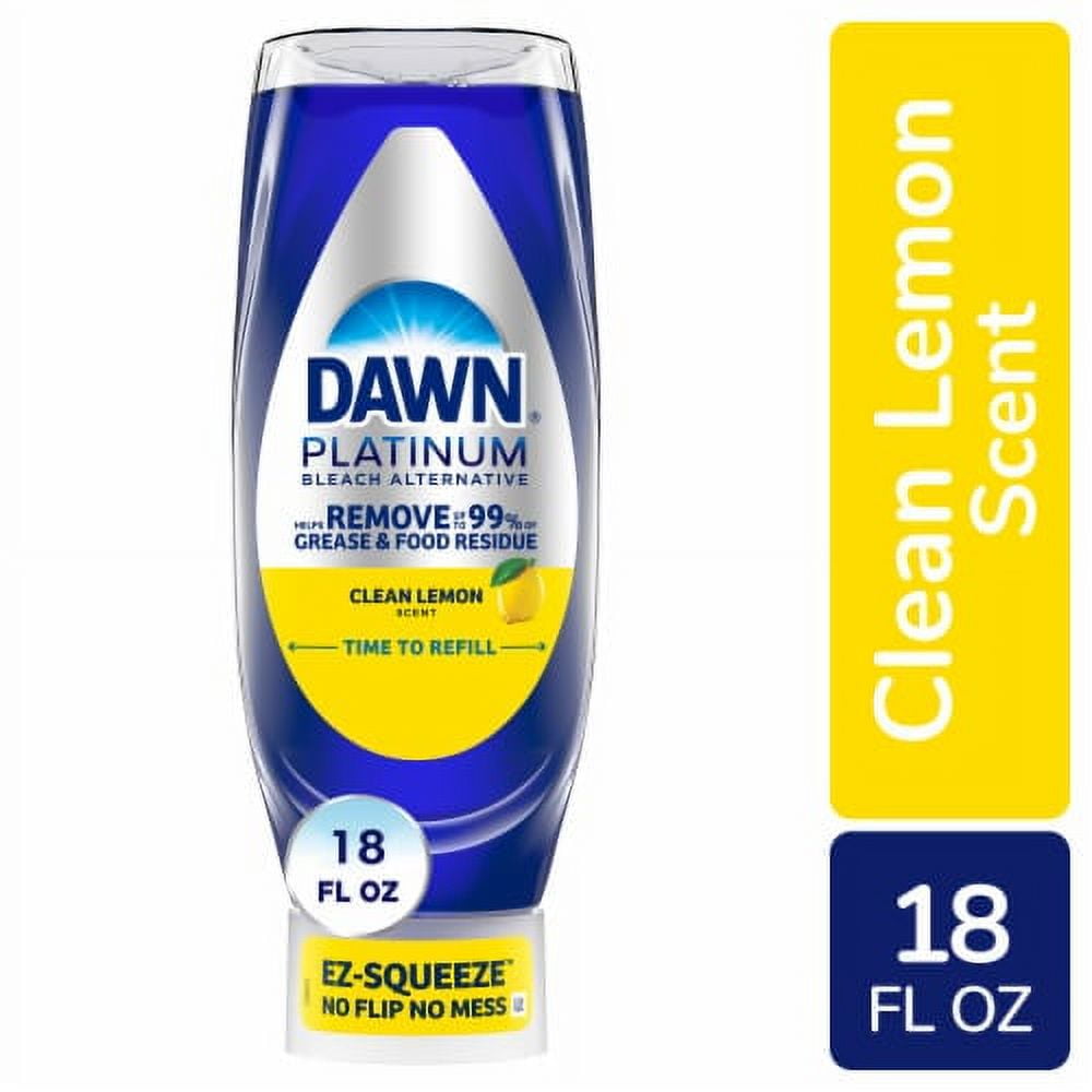 2X - Dawn Platinum EZ-Squeeze Dish Soap Liquid, Bleach Alternative Clean Lemon, 18 Fl Oz