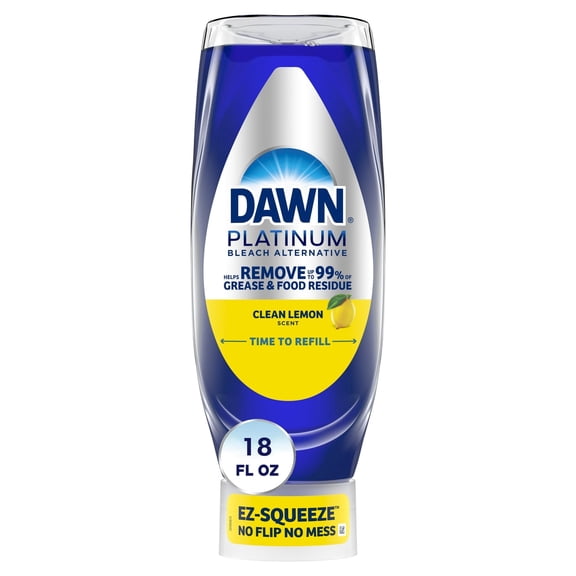 Dawn Platinum Bleach Alternative EZ-Squeeze Dish Soap, Dishwashing Liquid, Clean Lemon, 18 fl oz (2 Pack)