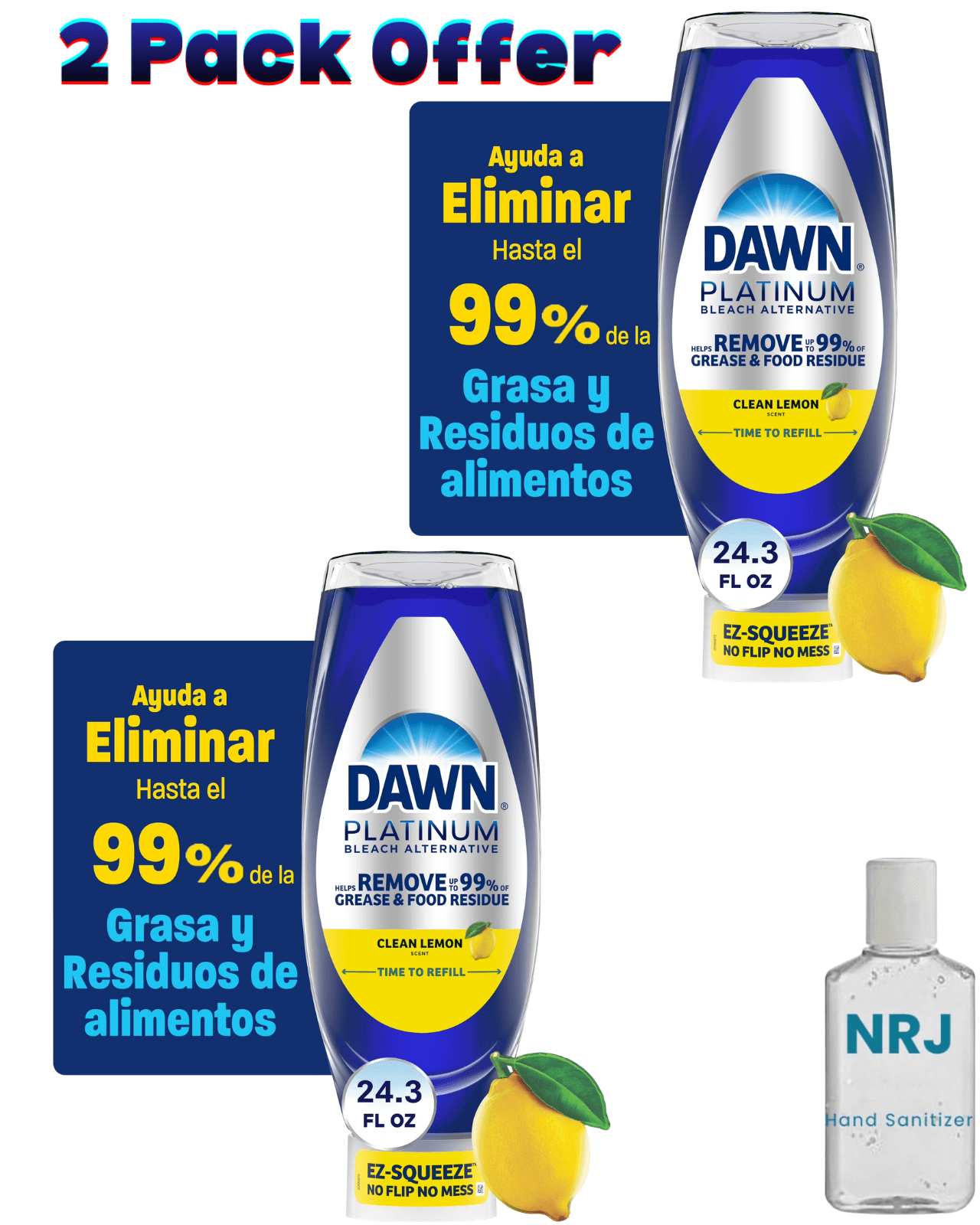 Dawn Platinum Bleach Alternative EZ-Squeeze Dish Soap, Dishwashing Liquid, Clean Lemon, 24.3 fl oz