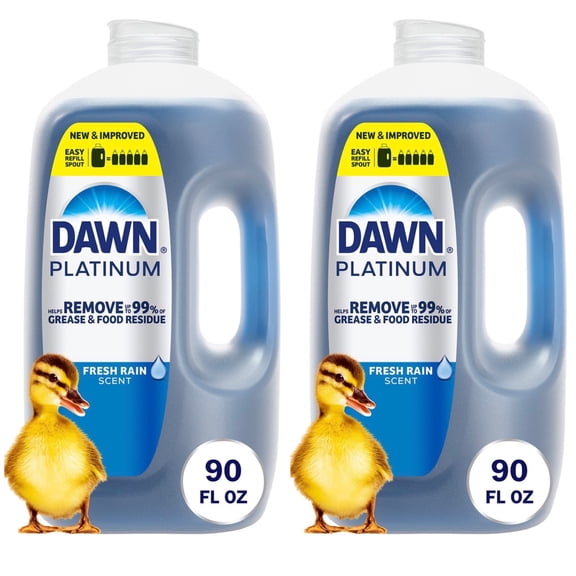 Dawn Platinum Dishwashing Liquid Refreshing Rain Scent Odor Fighter 4X More Grease-Cleaning Power 2 Pack 90 fl oz