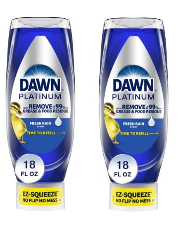 Dawn Platinum EZ-Squeeze Dish Soap Liquid Fresh Rain Grease Removal 2 Pk 18oz