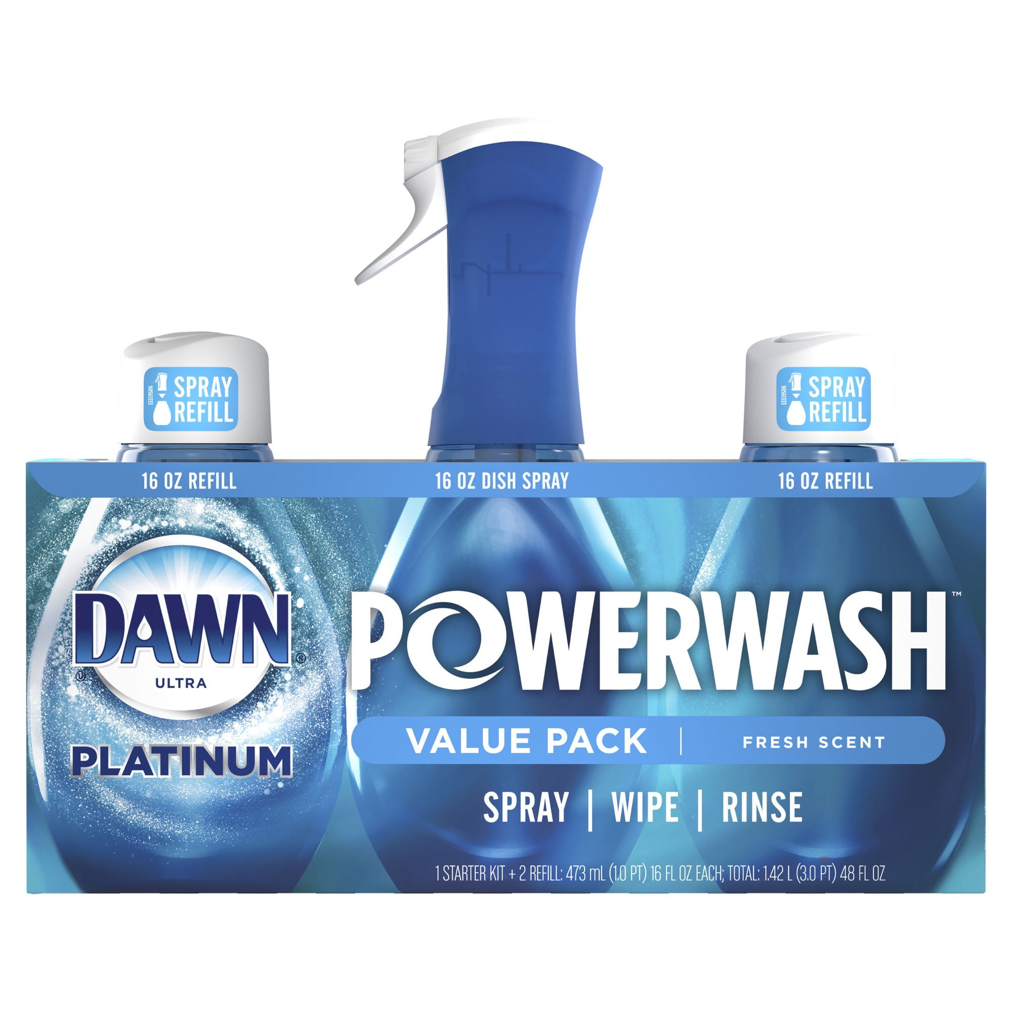 Dawn Platinum Powerwash Dish Spray, Fresh, 16 oz Spray Bottle, 2-Pack, 3 Packs-carton