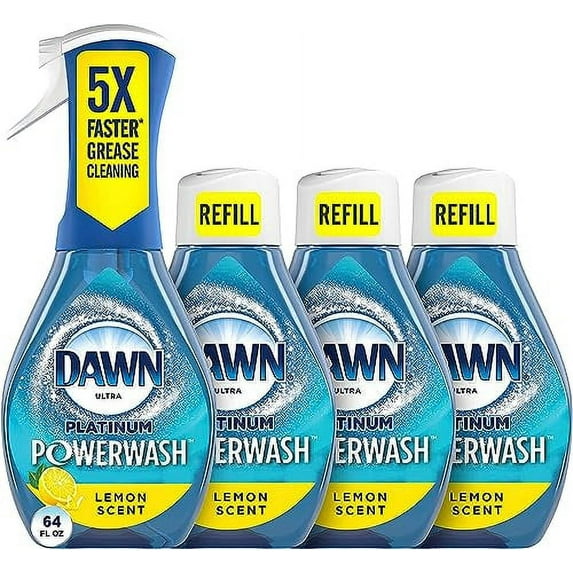 Dawn Platinum Powerwash Dish Spray, Dish Soap, Lemon Scent Refill, 16 oz, 1 Starter Kit + 3 Refills, 4 Total