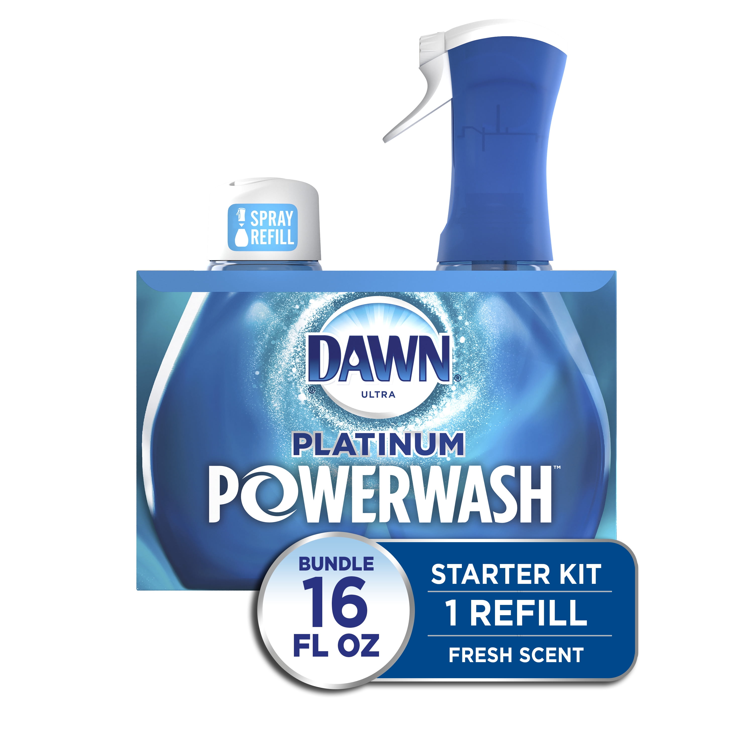  Dawn Platinum Powerwash, Fresh Scent, 1 Starter Kit + 2 Refills  + Cleaning Sponge + 1 Card Protector SchmiidtEmpire + Sticker (16oz each -  3 Piece Set - Pack of 1) : Health & Household