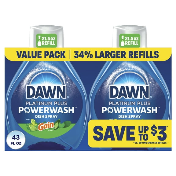 Dawn Powerwash Gain Original Scent Spray Refill, Liquid Dish Soap, Gain Scent, 2 Refills, 21.5 fl oz Each