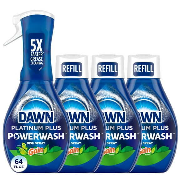 Dawn Powerwash Spray, Dish Soap, Dishwashing Liquid, Gain Original, 1 Starter Kit + 3 Refills