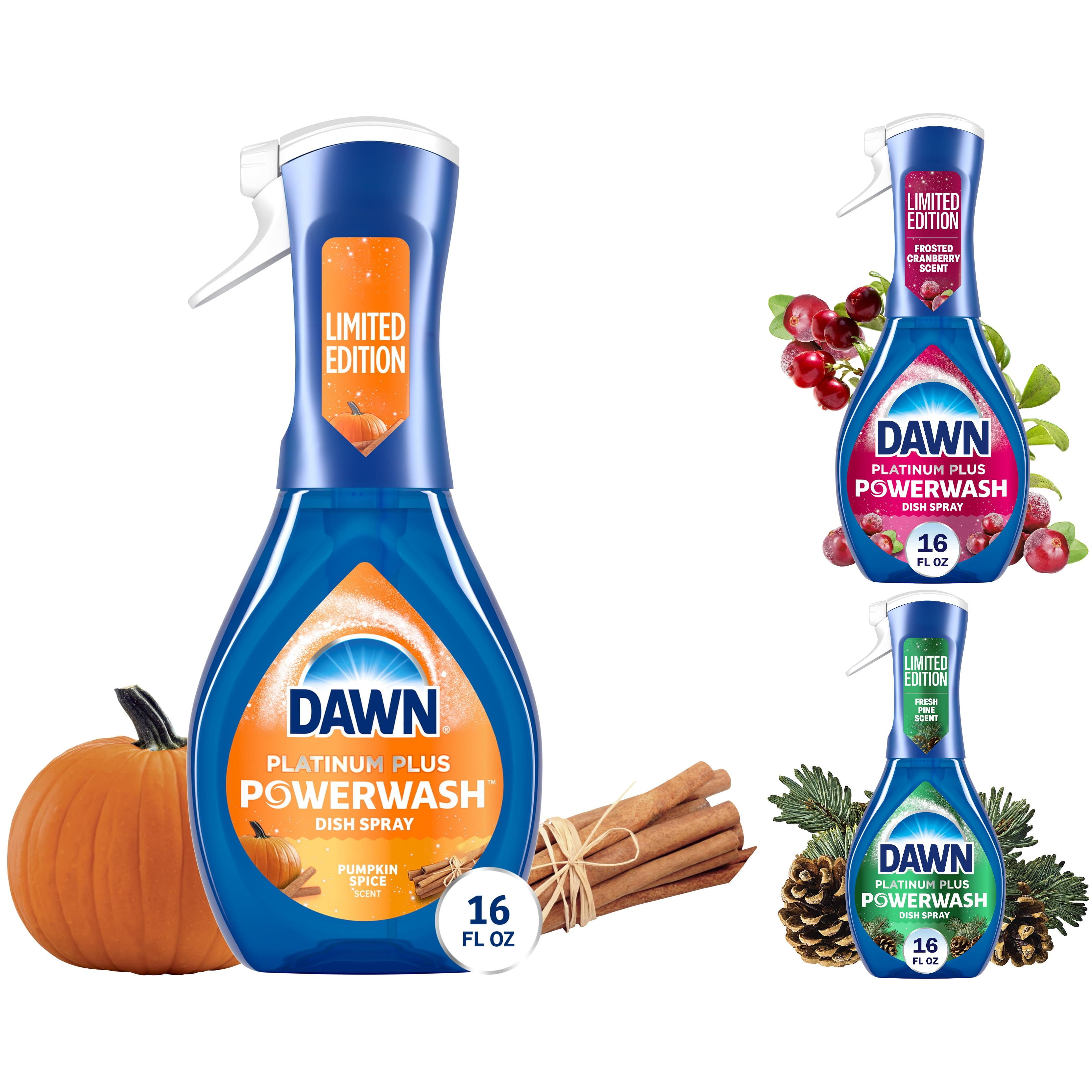 Dawn Powerwash Spray, Dish Soap, Dishwashing Liquid, Pumpkin Spice, Cranberry, Fresh Pine, 3 Starter Kits, 16 fl oz
