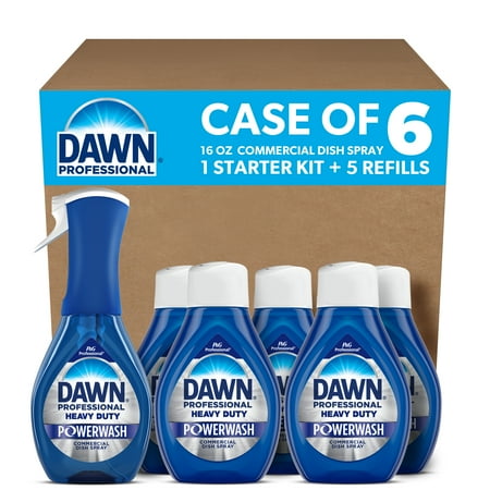Dawn Professional Heavy Duty Powerwash Dish Spray, Non-Concentrated Commercial Dish Soap, 16 fl oz Starter Kit and 5 Refill Packs