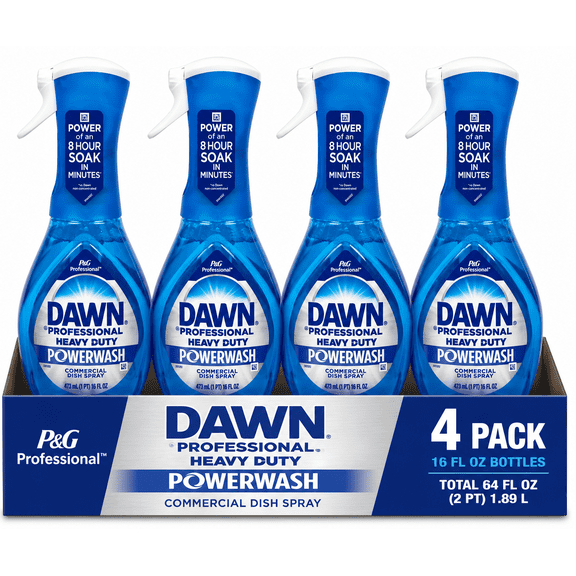 Dawn Professional Heavy Duty Powerwash Commercial Dish Spray, 16 fl oz Bottles, Grease Cutting Dish Cleaner, Pack of 4