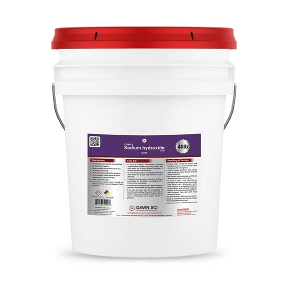 Dawn Scientific Sodium Hydroxide (Caustic Soda Beads) - 40 lb Pail, White