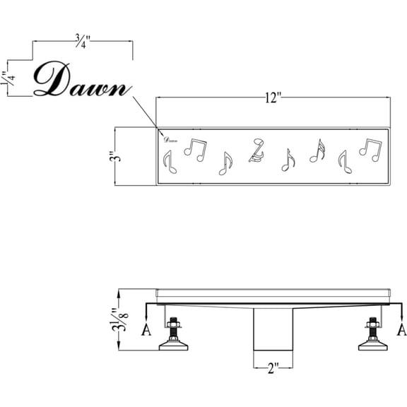 Dawn LSE120304 Seine River Series Square Shower Drain - 12 in.