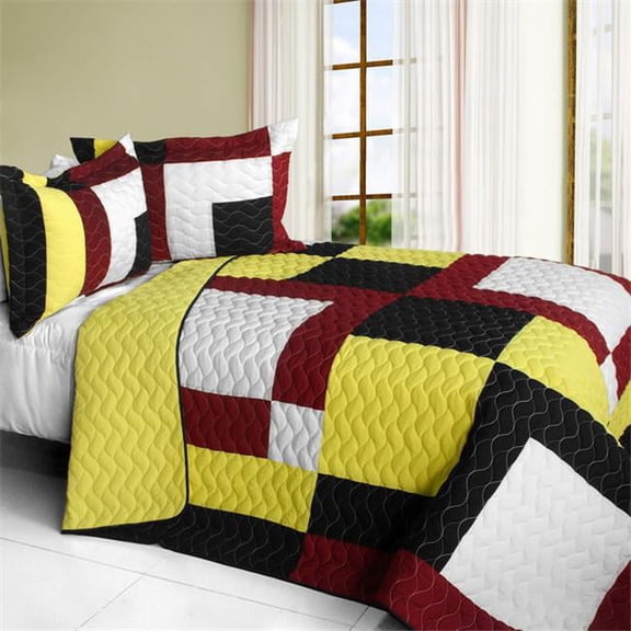Dawn & Sunset - Vermicelli-Quilted Patchwork Quilt Set Full & Queen Size - Yellow