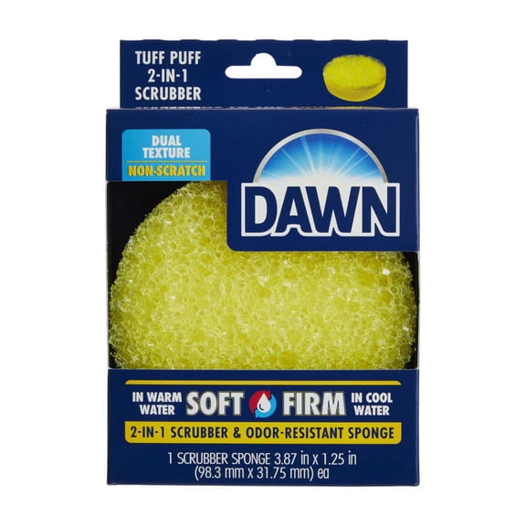 Dawn Tuff Puff 2-in-1 Scrubber Sponge Non-Scratch Dual Texture Dish Scrubber, Odor-Resistant Kitchen Cleaning Sponge, 1 Count