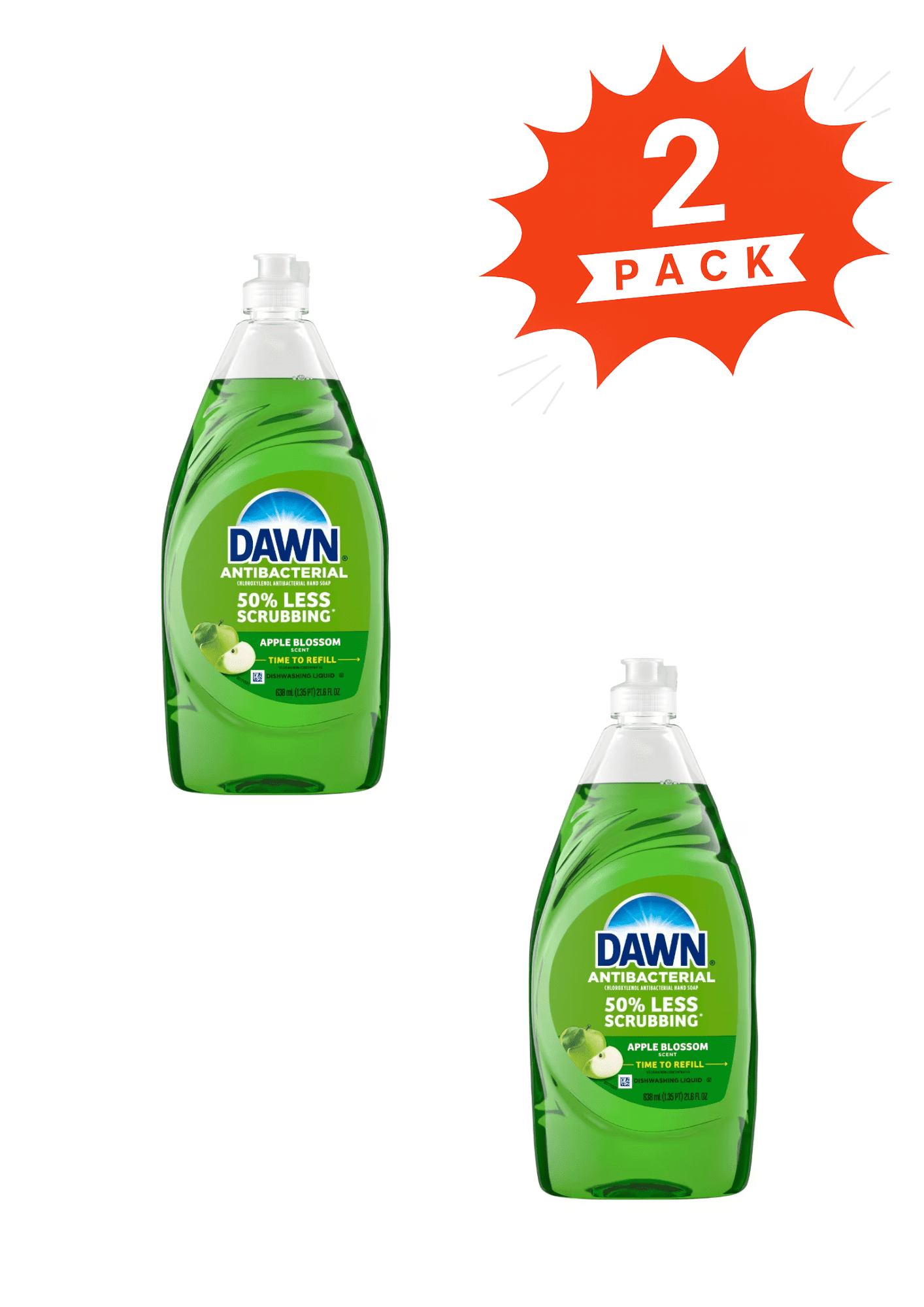 Dawn Ultra Antibacterial Apple Blossom Liquid Dish Soap (Pack 2) - 43.2fl