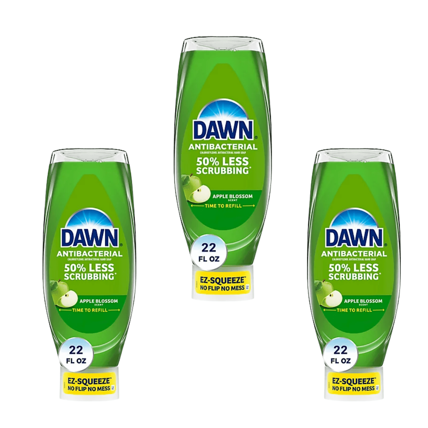 Dawn Ultra EZ‑Squeeze Dish Liquid Apple Blossom 22 oz × 3 Pack – Antibacterial, Less Scrubbing & Apple Scent