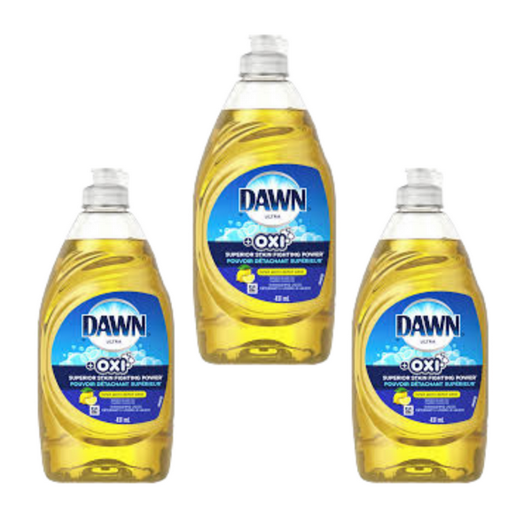 Dawn Ultra + Oxi Lemon Dish Liquid 14.5 oz, 3‑Pack – Superior Grease‑Cutting & Oxygen Stain Removal with Citrus Freshness
