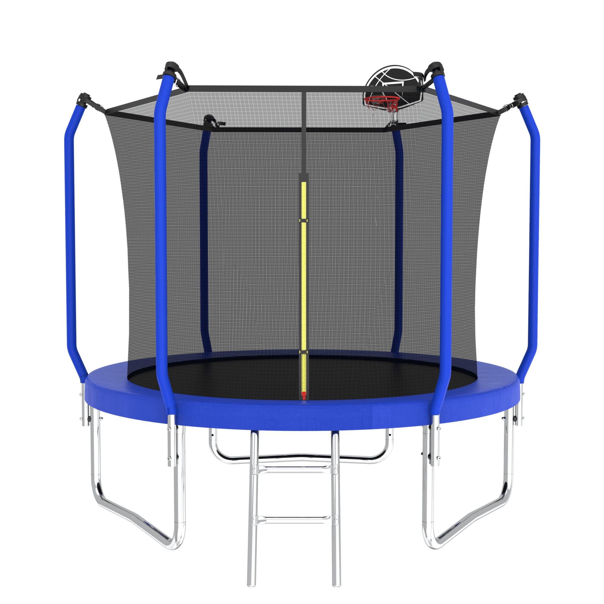 Blue 10FT Round Trampoline with Enclosure and Basketball Hoop