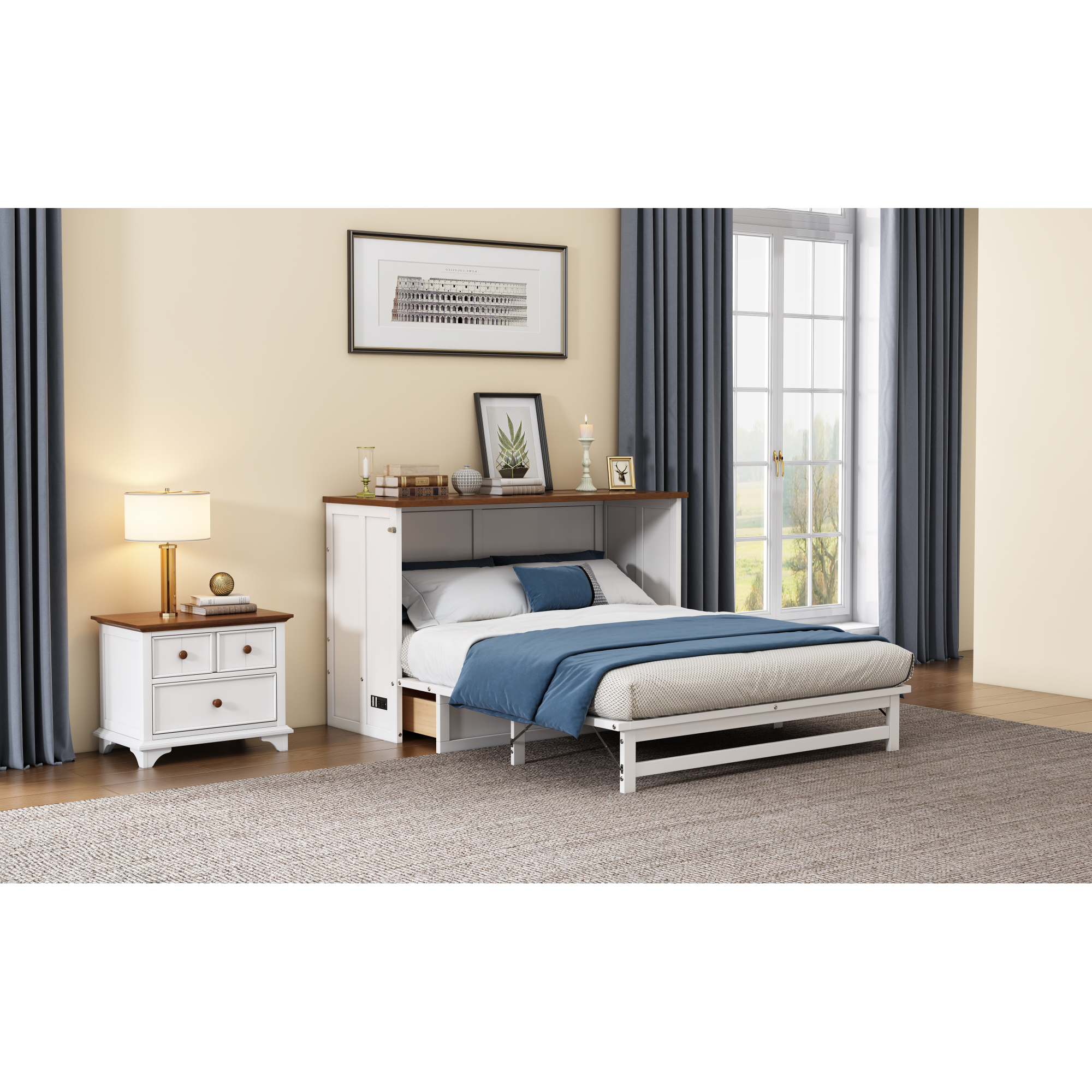 Dawn Whisper 2 Pieces Wooden Bedroom Set Queen Murphy Bed Wall Bed with ...