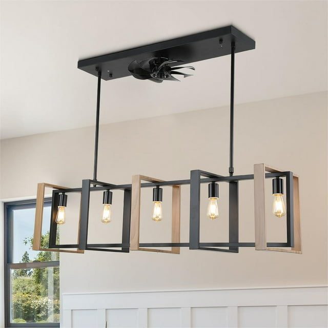 Dawn Whisper 47"Noiseless Farmhouse Linear Hanging Ceiling Fan IndustriaL LED Light with Remote for Kitchen Island Dining Room